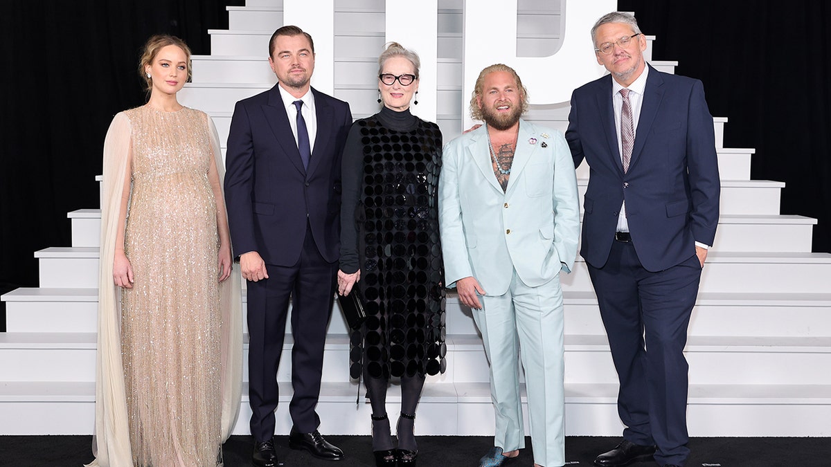 Jennifer Lawrence, Leonardo DiCaprio, Meryl Streep, Jonah Hill and Adam McKay attend the world premiere of Netflix's 'Don't Look Up