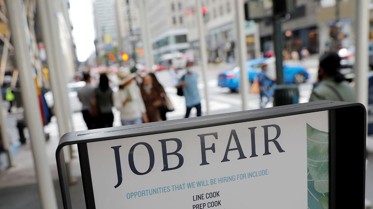 Job fair sign on 5th Avenue in Manhattan, New York City