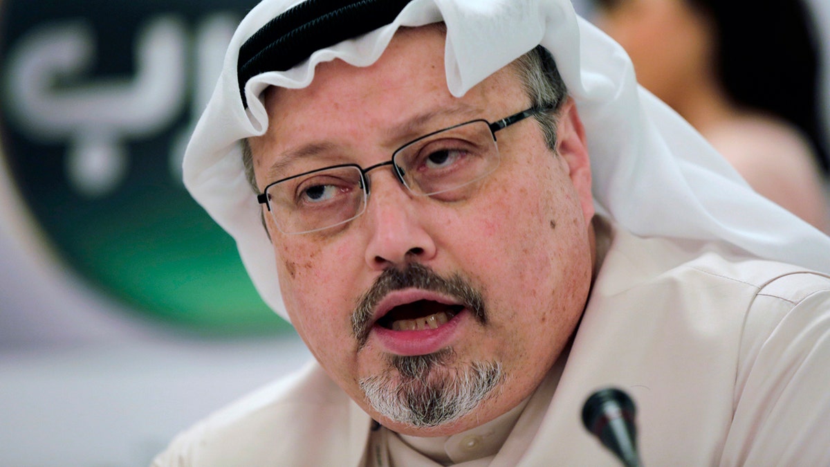 Saudi journalist Jamal Khashoggi speaks during a press conference in Manama, Bahrain, on Dec. 15, 2014.
