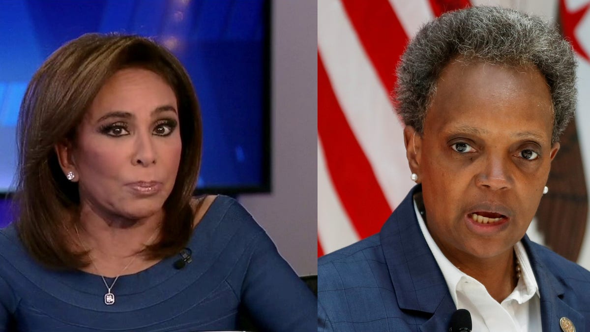 Right: Judge Jeanine Pirro speaks about crime on ‘The Five.’ Left: Chicago Mayor Lori Lightfoot speaks during a science initiative event at the University of Chicago in Chicago, Illinois, U.S. July 23, 2020. REUTERS/Kamil Krzaczynski/File Photo 