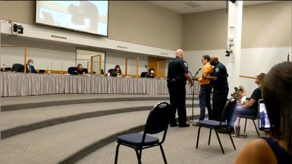 Video of Jeremy Story getting escorted out of a Round Rock ISD school board meeting.