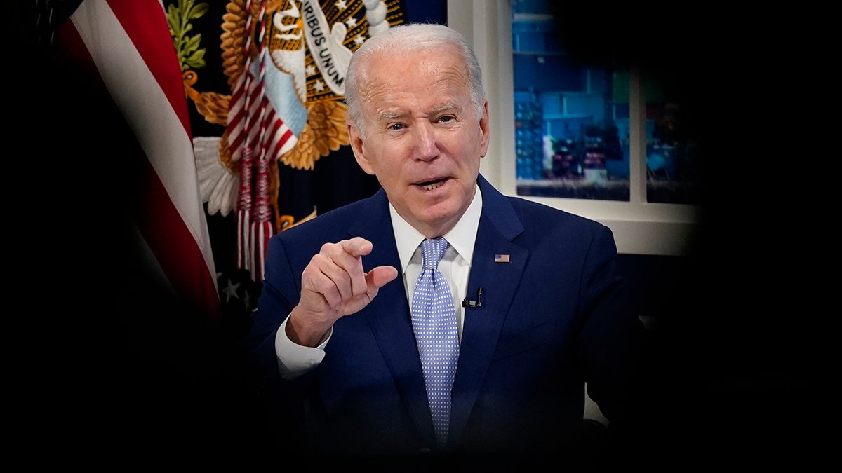 President Biden speaks during a meeting with his task force on supply chain issues, Wednesday, Dec. 22, 2021, on the White House campus.