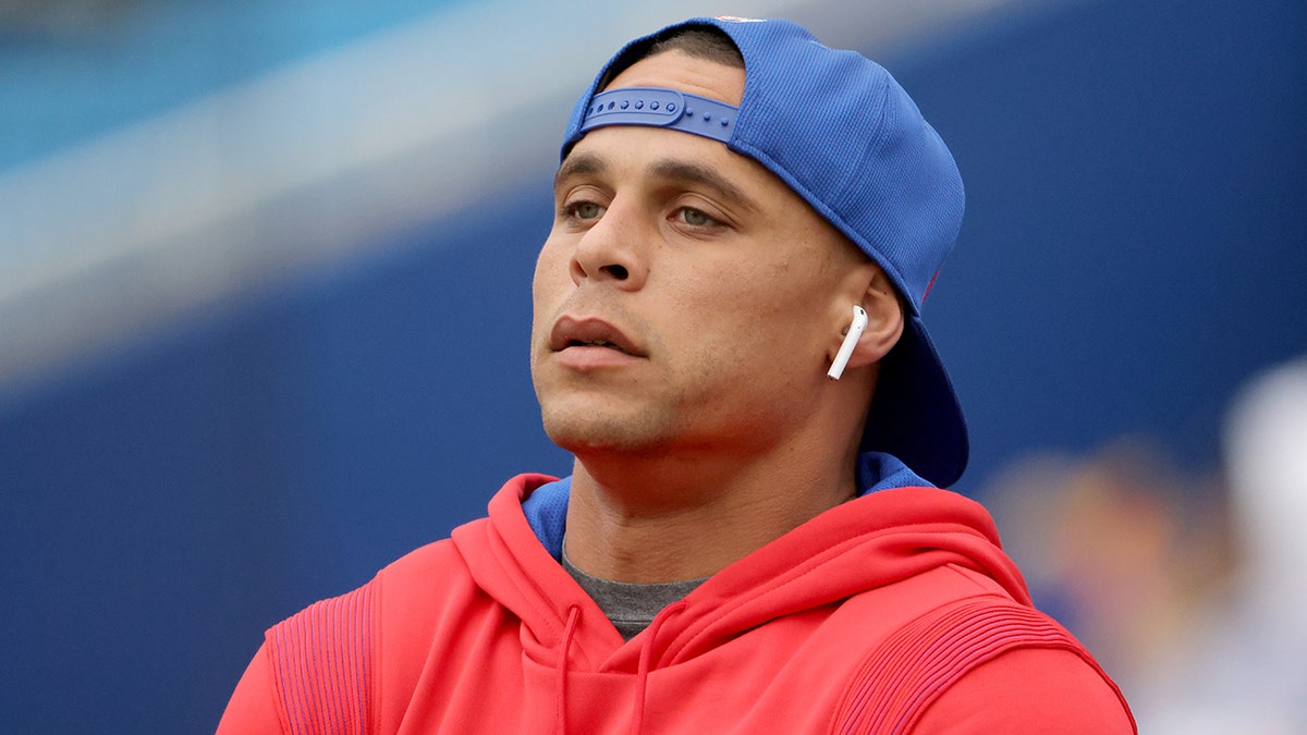 Jordan Poyer of the Buffalo Bills warms up before the game against the Miami Dolphins at Highmark Stadium on Oct. 31, 2021, in Orchard Park, New York.