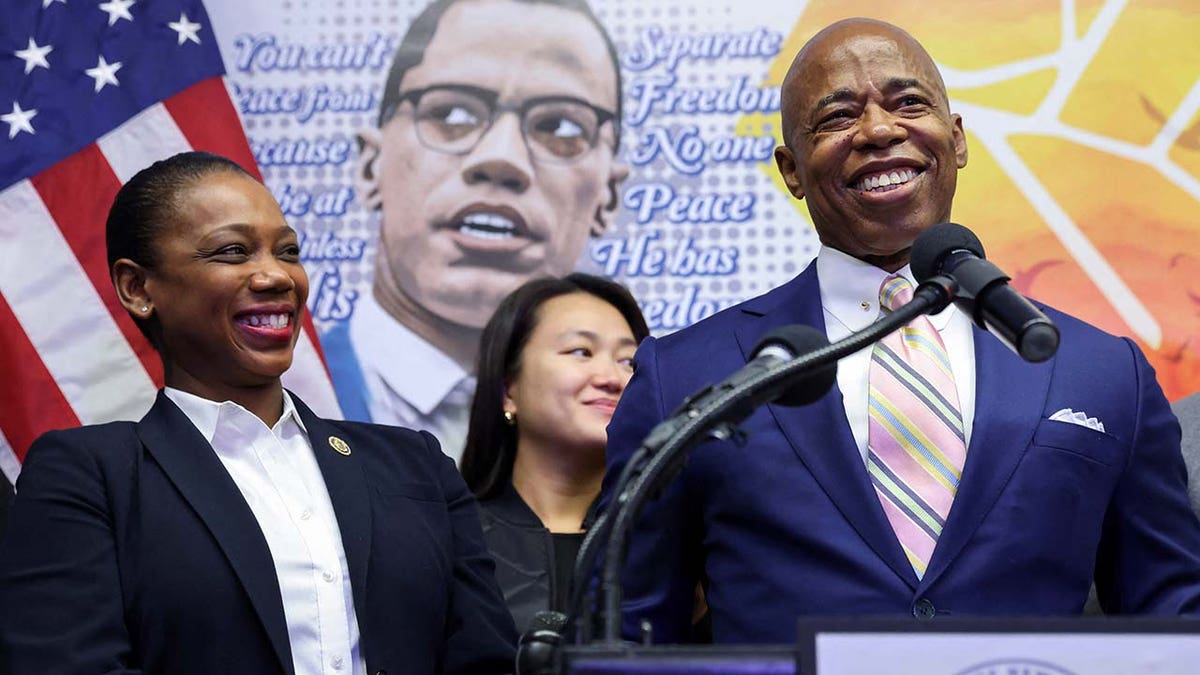 Incoming New York City Mayor Eric Adams speaks during a ceremony announcing Nassau County Chief of Detectives Keechant Sewell as the first female NYPD commissioner, in Queensbridge Houses, Queens, New York City, Dec. 15, 2021.