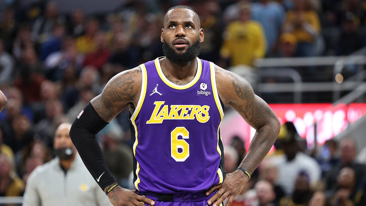 LeBron James against the Indiana Pacers at Gainbridge Fieldhouse on November 24, 2021 in Indianapolis, Indiana. (Photo by Andy Lyons/Getty Images)