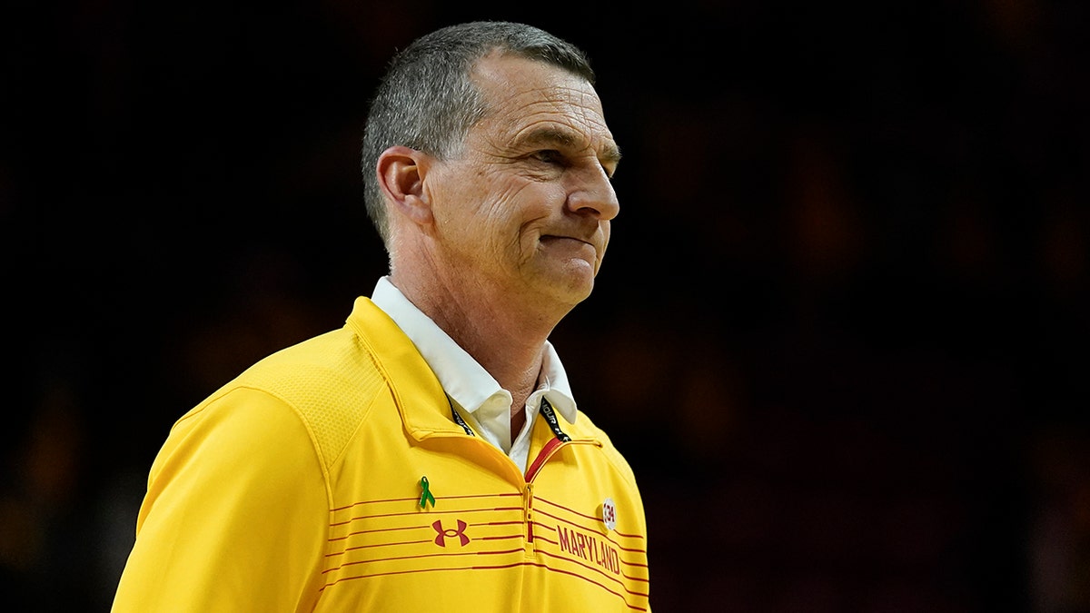 Maryland head coach Mark Turgeon reacts while heading to the locker room at the end of an NCAA college basketball game against Virginia Tech, Wednesday, Dec. 1, 2021, in College Park, Md. Virginia Tech won 62-58.