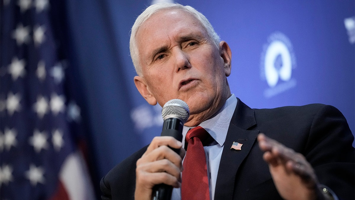 Former Vice President Mike Pence speaks at the National Press Club on Nov. 30, 2021, in Washington. 