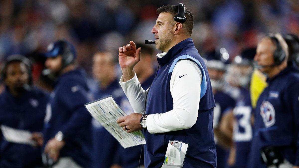 Tennessee Titans head coach Mike Vrabel watches from the sideline in the first half of an NFL football game against the San Francisco 49ers Thursday, Dec. 23, 2021, in Nashville, Tenn.