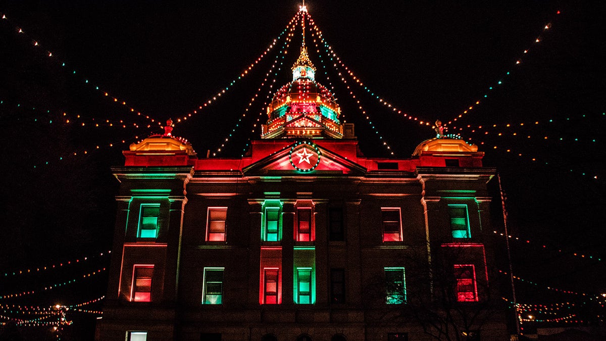 Christmas lights on a house in Minden, Nebraska