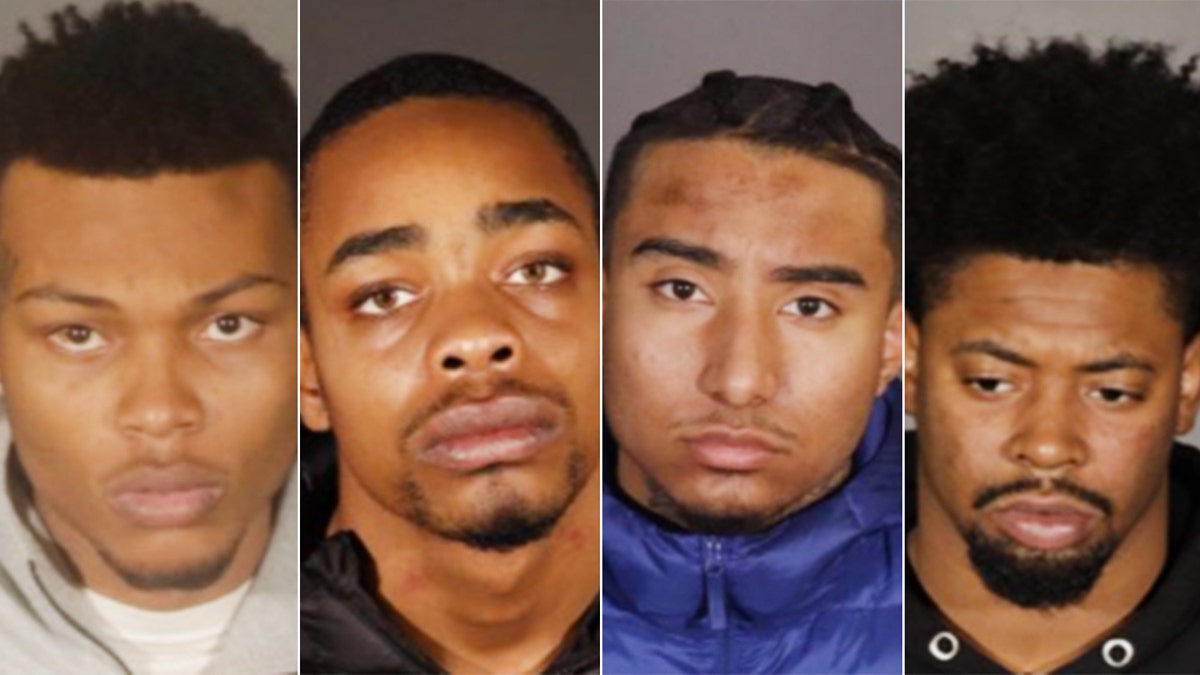 Jayon Sanders, Tyree Singleton, Abraham Castillo and Joshua Saulsberry were arrested Tuesday in connection with a "follow-home" robbery that led to shooting death of a man in November, the Los Angeles Police Department said. 