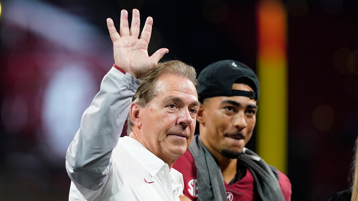 Alabama head coach Nick Saban waves to fans after the Southeastern Conference championship NCAA college football game between Georgia and Alabama, Saturday, Dec. 4, 2021, in Atlanta. Alabama won 41-24.