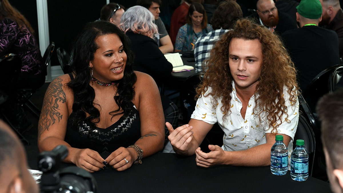 Nyla Rose and Jack Perry aka Jungle Boy attend the All Elite Wrestling press line during 2019 New York Comic Con at Jacob Javits Center on October 04, 2019 in New York City.