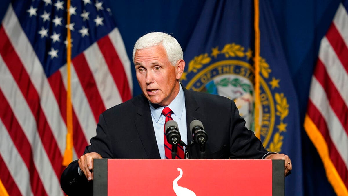 Mike Pence speaks at the annual Hillsborough County NH GOP Lincoln-Reagan Dinner, Thursday, June 3, 2021, in Manchester, New Hampshire. 