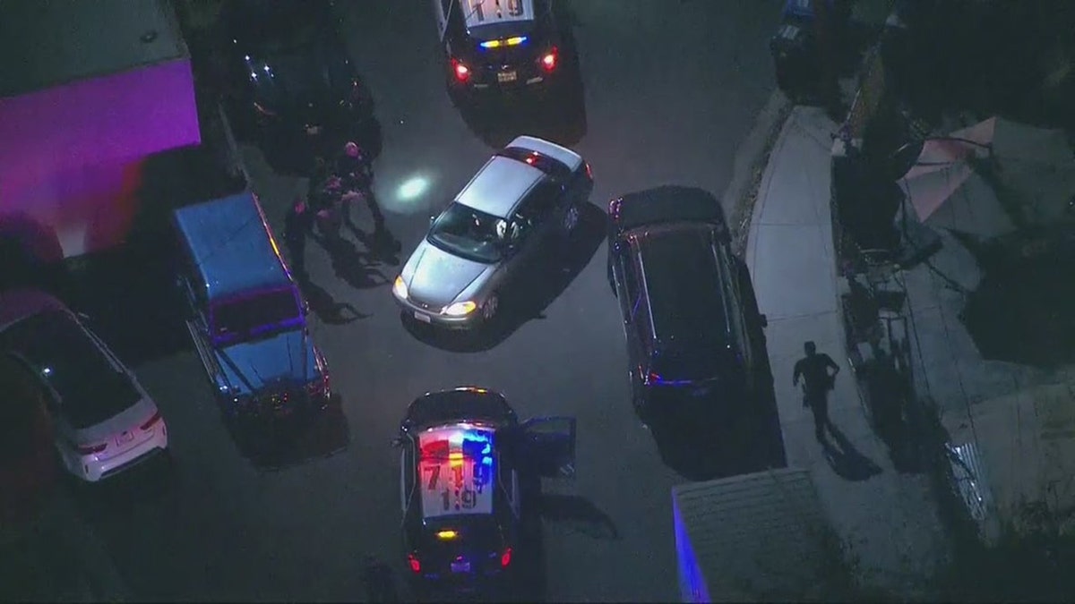 LAPD officers could seen surrounding a police-chase suspect in Studio City.