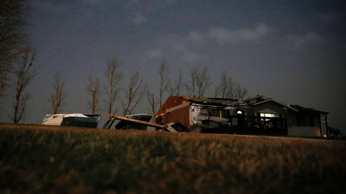 A home outside Bayard, Iowa, is damaged following a band of intense weather crossed the state on Wednesday, Dec. 15, 2021. (USA Today Network)