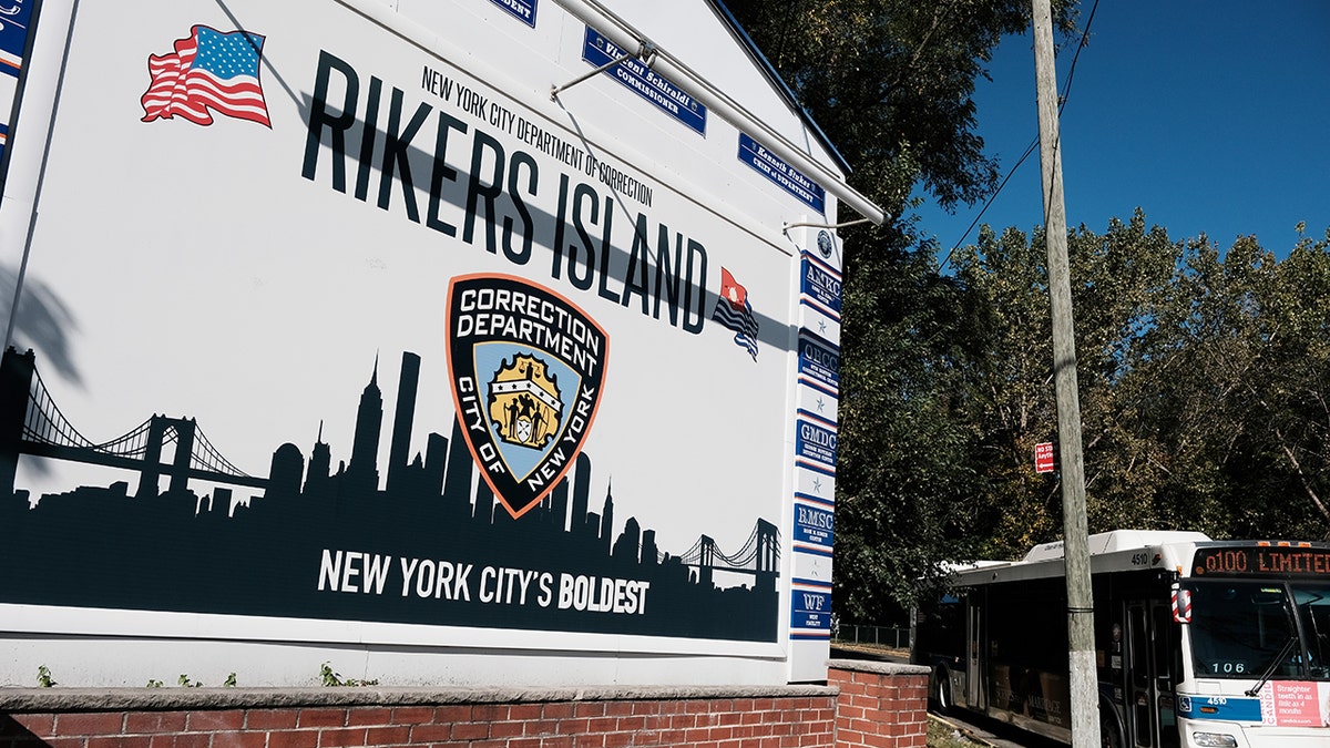 Rikers Island sign at NYC jail complex