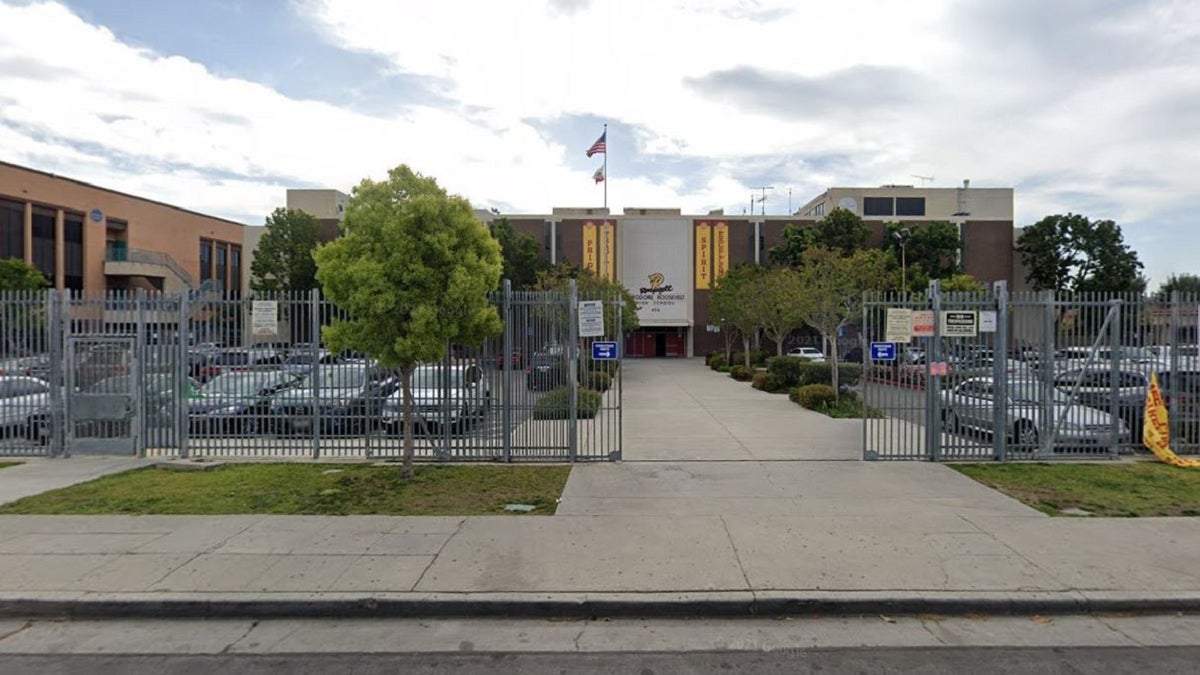 Theodore Roosevelt High School in Los Angeles. A student was killed Tuesday, a day after a boy was killed and young girl was wounded by a stray bullet in another shooting.  