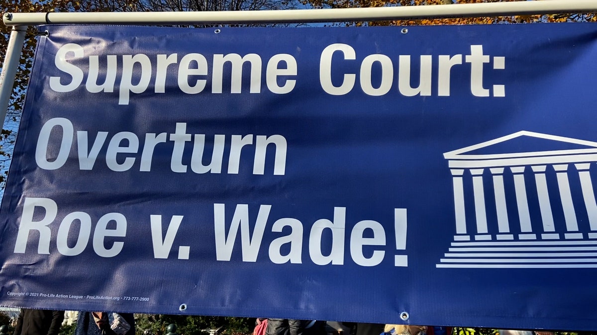 A pro-life activist held this sign outside the Supreme Court. 