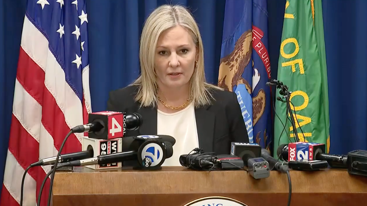 Oakland County Prosecutor Karen McDonald announces terrorism, murder, and other charges against suspected school shooter Ethan Crumbley.