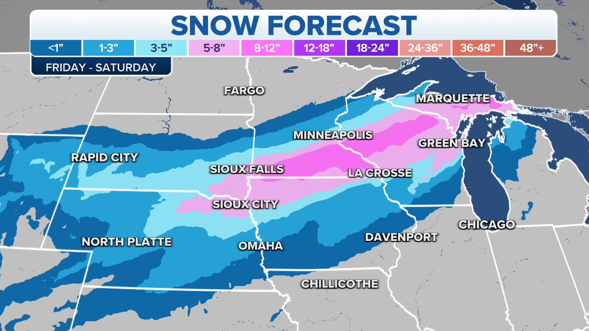Snow forecast from Great Lakes to Central Plains