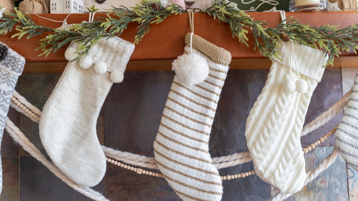 Patterned white Christmas stockings