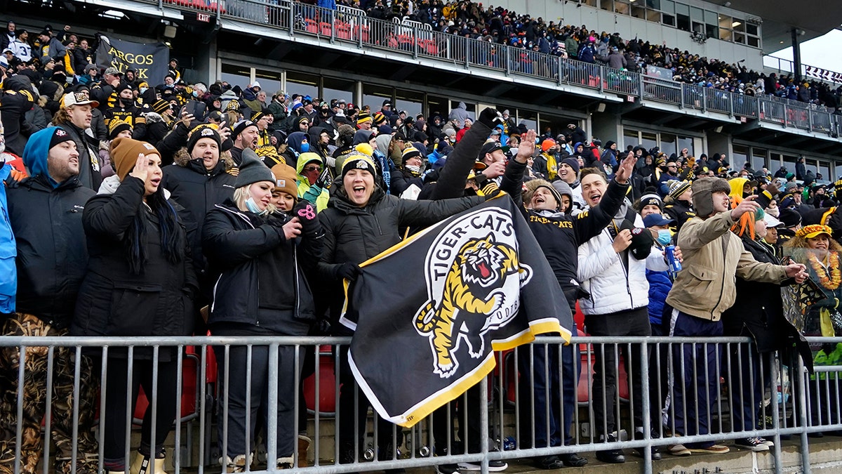 Dec 5, 2021; Toronto, Ontario, CAN; Hamilton Tiger-Cats fans during the Canadian Football League Eastern Conference Final game against the Toronto Argonauts at BMO Field. Hamilton defeated Toronto.