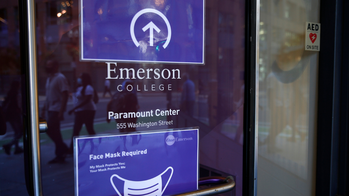Signs posted on Emerson buildings announce mask requirements as students return to the Boston campus on Aug. 27, 2020.