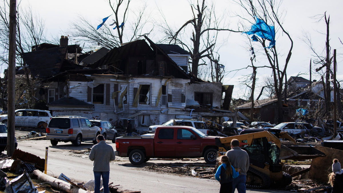 General view of tornado damaged structures on December 11, 2021 in Mayfield, Kentucky. (Photo by Brett Carlsen/Getty Images)