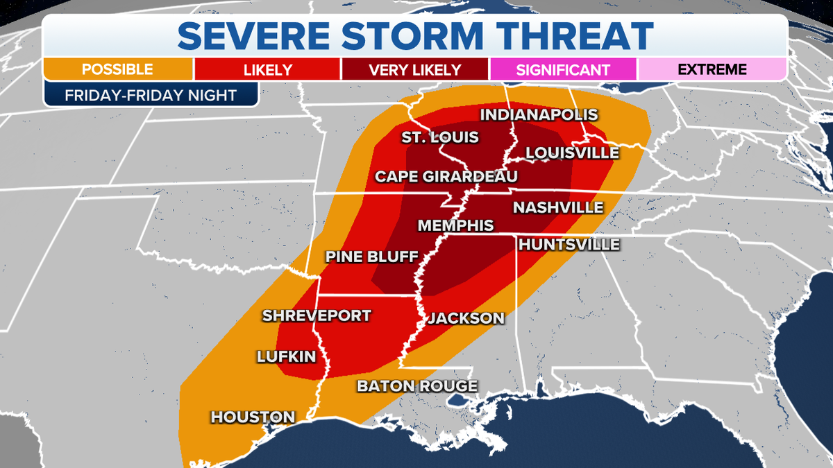 Severe storm threat including hail, tornadoes and damaging winds