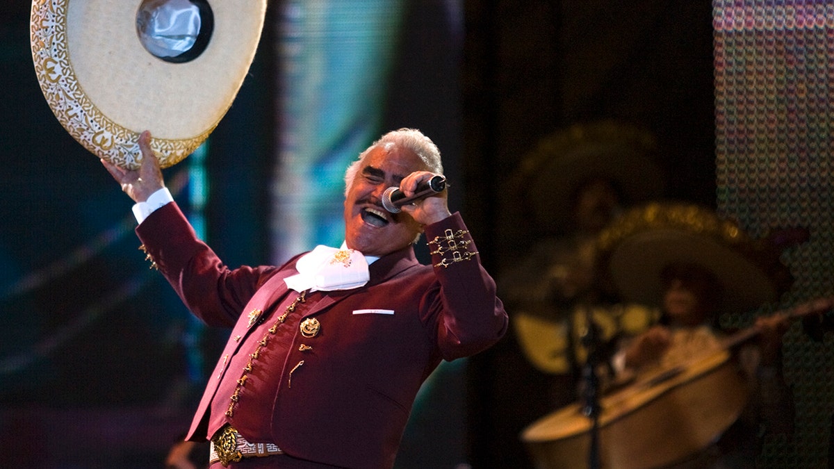 FILE -  Vicente Fernandez performs at a free concert during Valentine's Day in Mexico City's on Feb. 14, 2009, file photo, singer. On Tuesday, Oct. 8, 2016.  The Mexican singer died Sunday at 81 years of age in Guadalajara, Mexico, his family announced in a statement. 