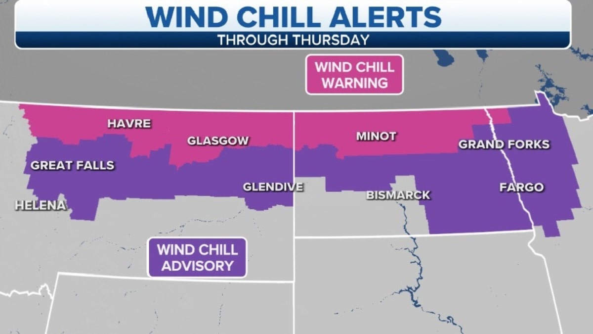 Wind chill alerts over Montana, North Dakota