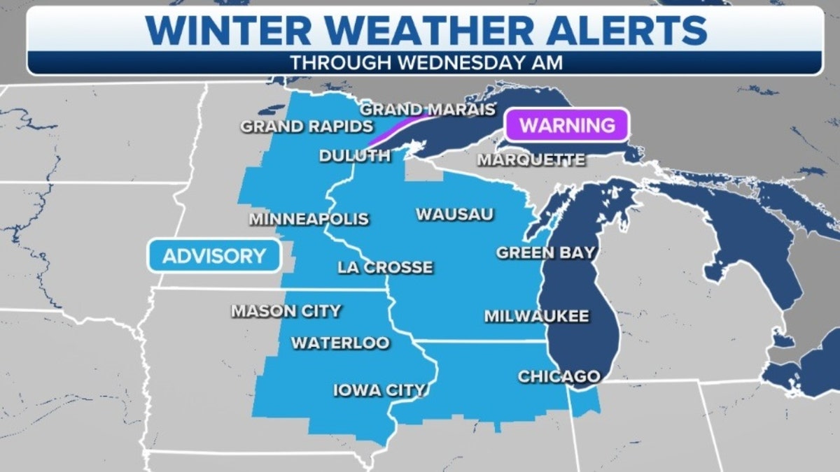 Winter weather alerts across upper Midwest, Great Lakes