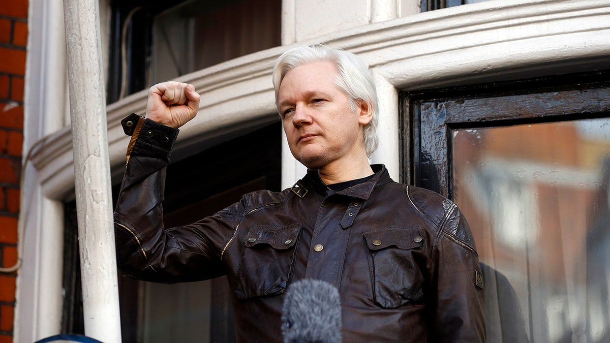 Julian Assange raising his fist