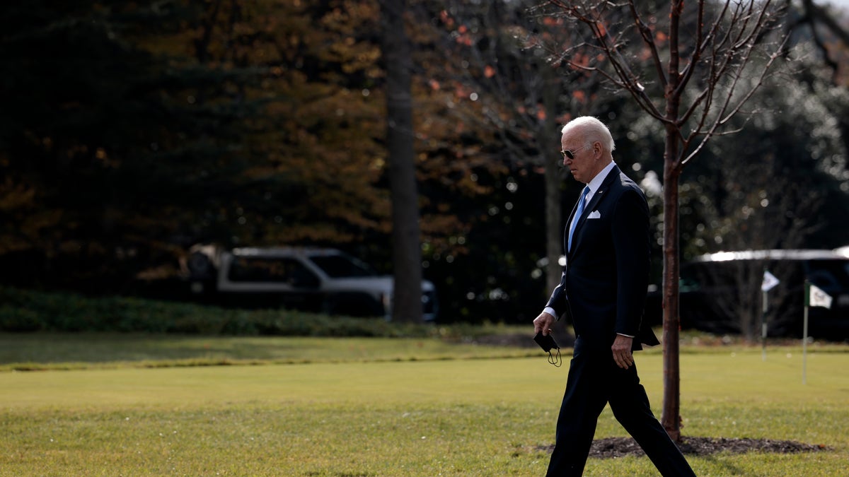 President Joe Biden walks to Marine One before departing from the White House on Dec. 2, 2021 in Washington. 