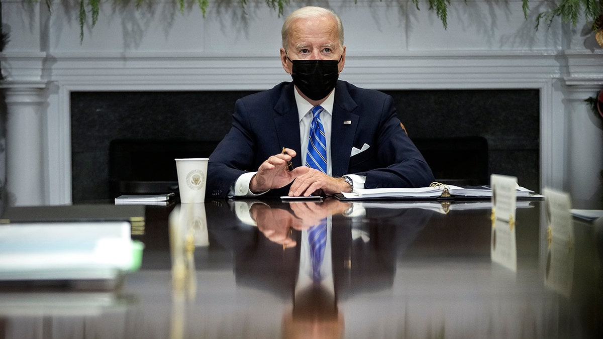  U.S. President Joe Biden speaks during a meeting with the White House COVID-19 Response Team