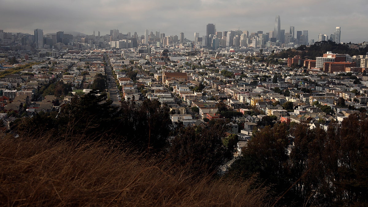 The San Francisco skyline as seen from Bernal Heights Park on Aug. 21, 2021. A suspect has been arrested in connection with a San Francisco killing 43 years ago