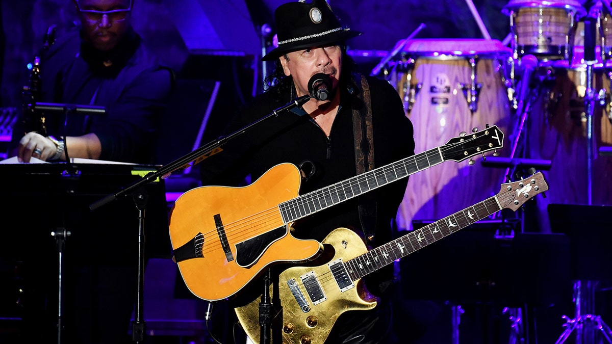 Carlos Santana performs onstage during the Pre-Grammy Gala and Grammy Salute to Industry Icons Honoring Sean "Diddy" Combs on Jan. 25, 2020, in Beverly Hills, California. 