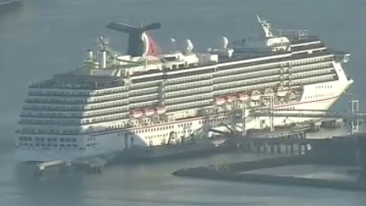 Carnival Miracle cruise ship seen arriving at Los Angeles-area port on Sunday, Dec. 13, 2021 (KKTV)
