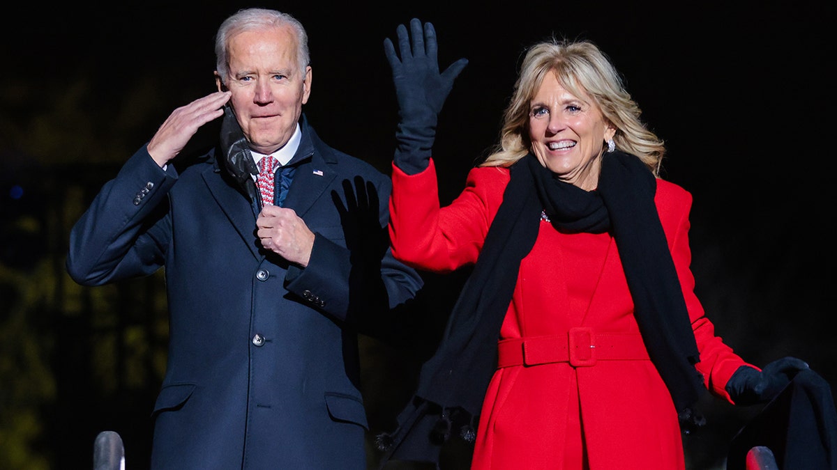 President Joe Biden and first lady Jill Biden attend the National Christmas Tree lighting in Washington on Dec. 2, 2021. 