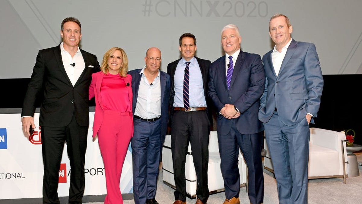 NEW YORK, NEW YORK - MARCH 05: (L-R) Chris Cuomo, Alisyn Camerota, Jeff Zucker, John Berman, John King and Joe Hogan pose for a photo during CNN Experience on March 05, 2020 in New York City. CNN Experience (Photo by Mike Coppola/Getty Images for WarnerMedia)