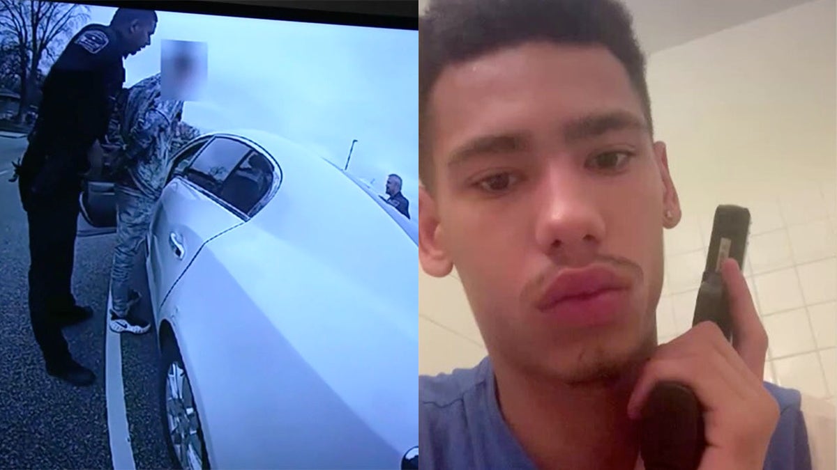 Left: Bodycam video shows Brooklyn Center police attempting to arrest Daunte Wright on April 11, 2021. Right: Daunte Wright recorded himself playing with a handgun in a woman's bathroom in December 2019 shortly before an armed robbery attempt.