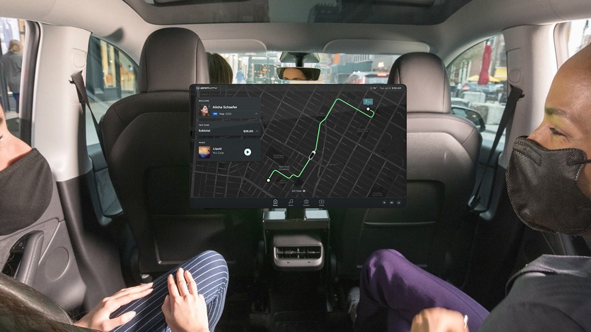 The Gravity Mustang Mach-E features a unique rear seat entertainment system.