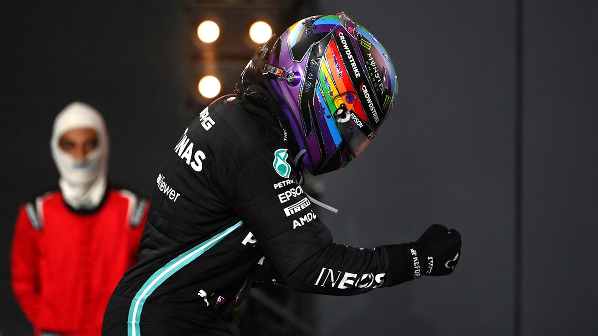 Hamilton wore a rainbow-colored helmet at the recent races in the Middle East to show his support for LBGTQ+ rights.