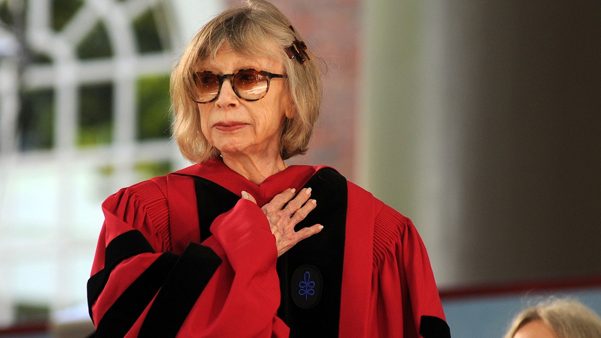 Writer Joan Didion receives an Honorary Doctor of Letters during commencement ceremonies June 4, 2009, in Harvard Yard in Cambridge, Massachusetts.