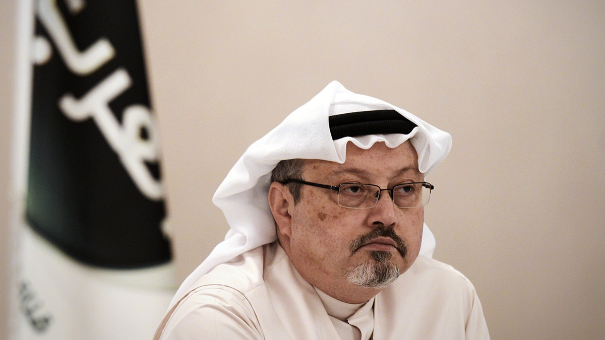 A general manager of Alarab TV, Jamal Khashoggi, looks on during a press conference in the Bahraini capital Manama, on December 15, 2014. 