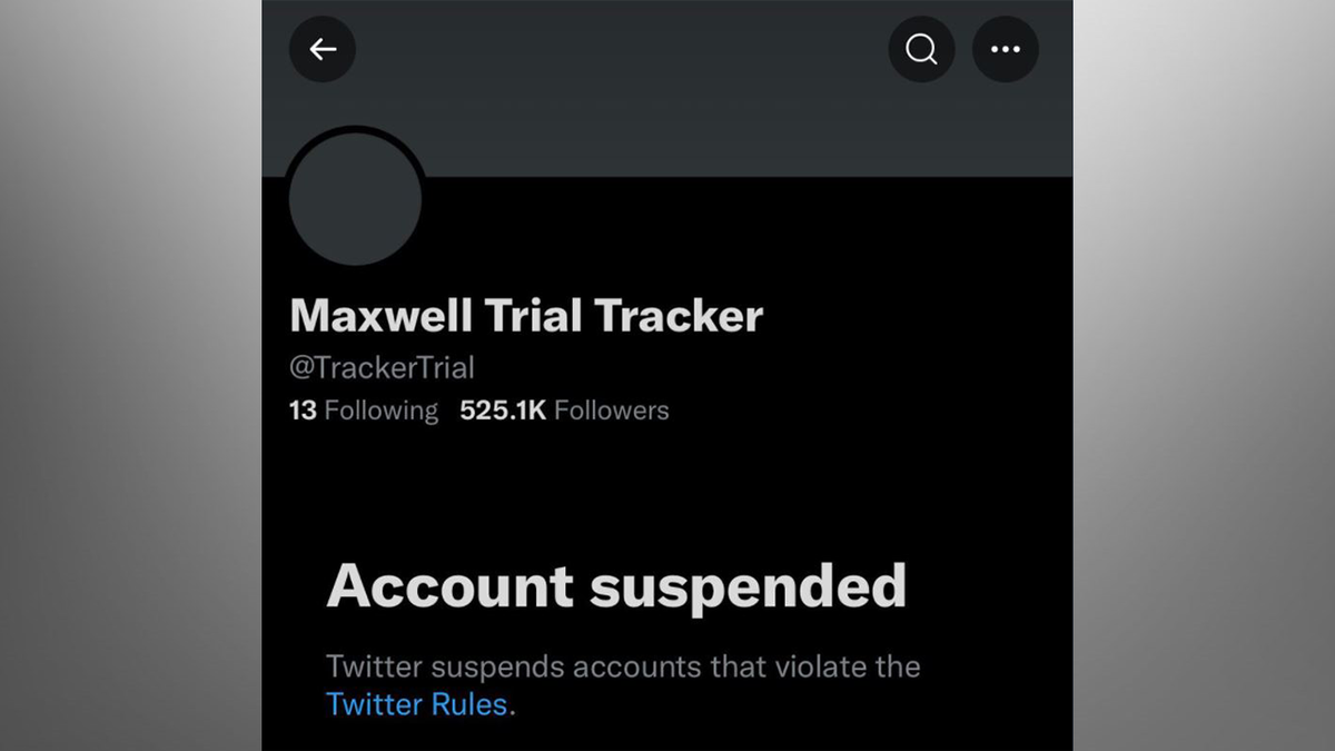 A December 8, 2021 screenshot of the suspended Maxwell Trial Tracker account on Twitter