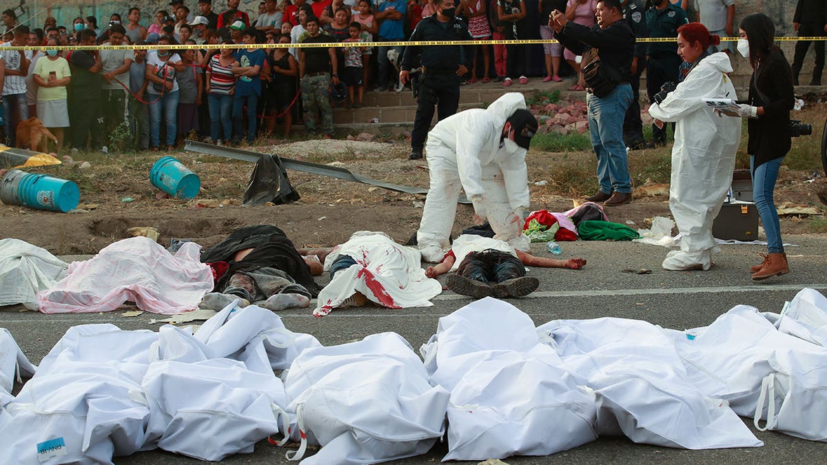 body bags on side of the road