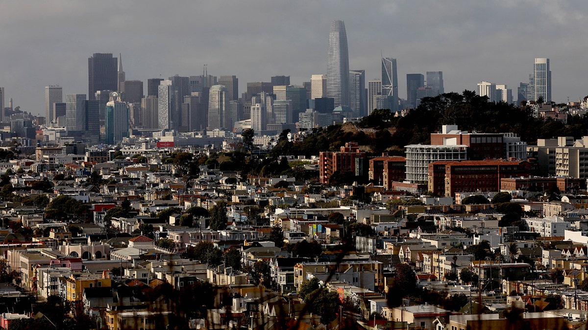 The San Francisco skyline can be seen from Bernal Heights Park on Saturday, August 21, 2021, in San Francisco, Calif.