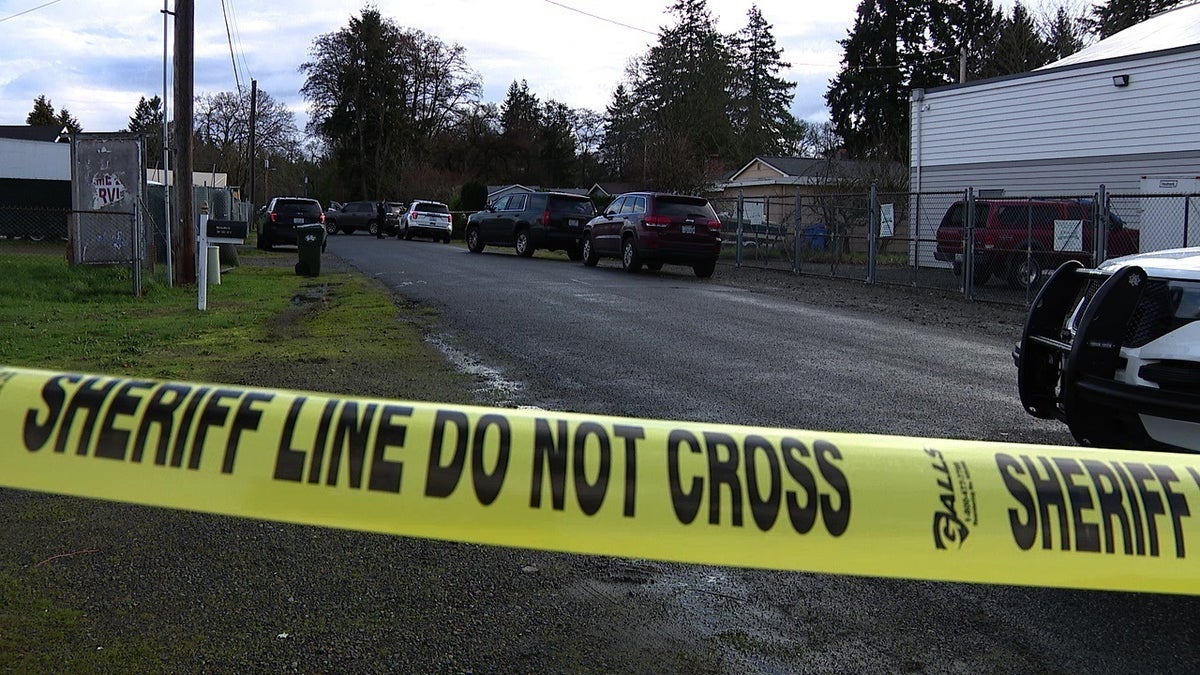 Crime scene tape where a Spanaway, Washington man shot and killed a home intruder on Thursday. 