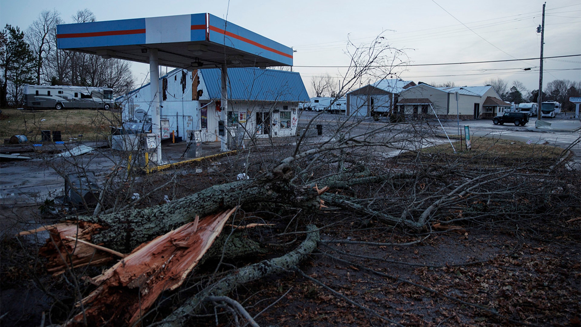 General view of tornado damaged businesses on December 11, 2021 in Mayfield, Kentucky. 